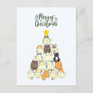 Cartão Postal De Festividades Árvore de Natal de Gato Bonito