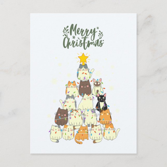 Cartão Postal De Festividades Árvore de Natal de Gato Bonito (Frente)