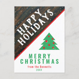 Cartão Postal De Festividades Árvore de Natal de Madeira Rústica Vermelho Nome N