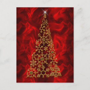 Cartão Postal De Festividades Árvore de Natal de Ouro e Natal Contemporâneo Verm