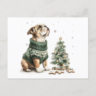 Cartão Postal De Festividades Árvore de Natal do Buldogue em Inglês
