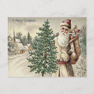 Cartão Postal De Festividades Árvore de Natal do Papai Noel Saco de Brinquedos I