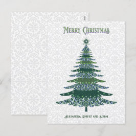 Cartão Postal De Festividades Árvore de Natal elegante, branca verde personaliza