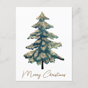 Cartão Postal De Festividades Árvore de Natal Elegante Ouro Verde Feliz