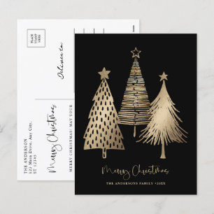 Cartão Postal De Festividades Árvore de Natal em Ouro Elegante Sem Foto