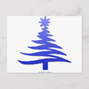 Cartão Postal De Festividades Árvore de Natal Estêncil Azul Cobalto