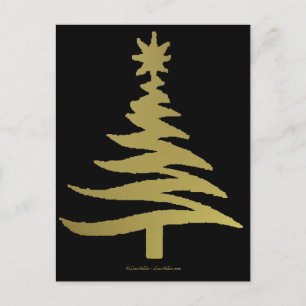 Cartão Postal De Festividades Árvore de Natal Estêncil Dourado