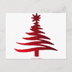 Cartão Postal De Festividades Árvore de Natal Estêncil Vermelho