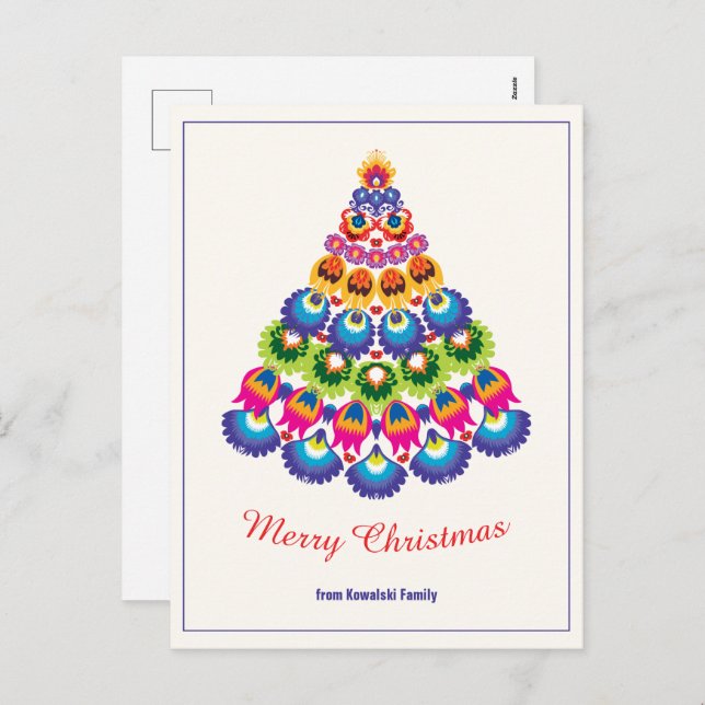 Cartão Postal De Festividades 🎄 árvore de Natal - estilo folclore (Frente/Verso)