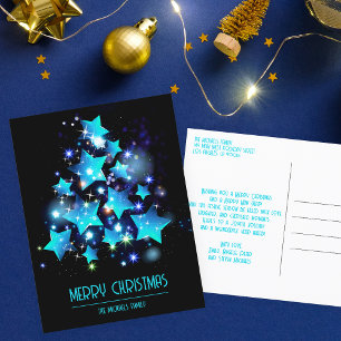 Cartão Postal De Festividades Árvore de Natal Estrela Azul Celestial Moderna Esc