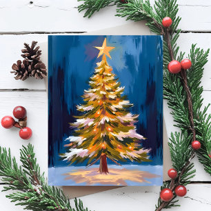 Cartão Postal De Festividades Árvore de Natal Estrela Brilhante Aquarela