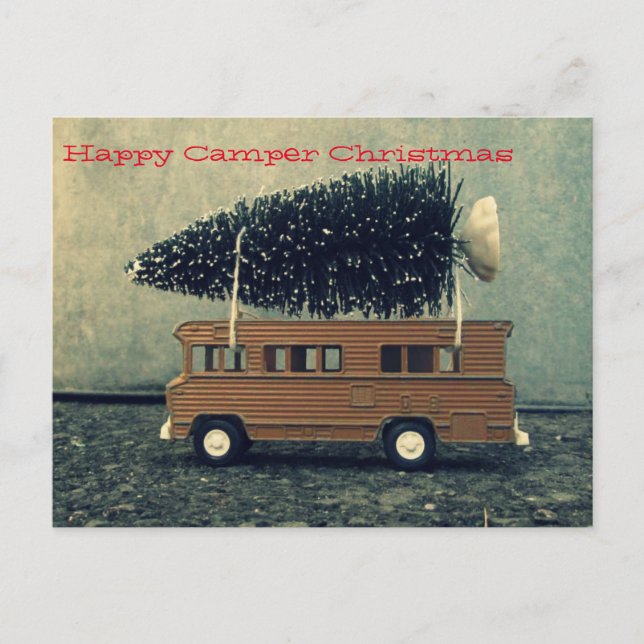 Cartão Postal De Festividades Árvore de Natal Feliz Camper (Frente)