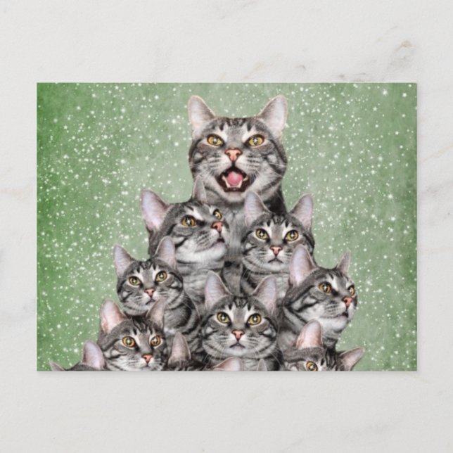 Cartão Postal De Festividades Árvore de Natal gatinho (Frente)