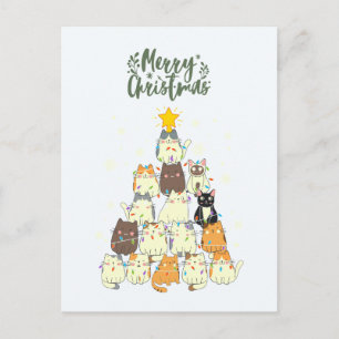 Cartão Postal De Festividades Árvore de Natal Gatinho Fofo 
