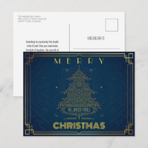 Cartão Postal De Festividades Árvore de Natal Geométrica Dourada Clássica Modern