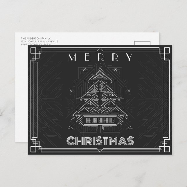 Cartão Postal De Festividades Árvore de Natal Geométrica Negra Clássica Moderna (Frente/Verso)