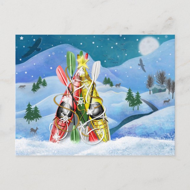 Cartão Postal De Festividades Árvore de Natal Kayak - Maravilhas da Natureza (Frente)