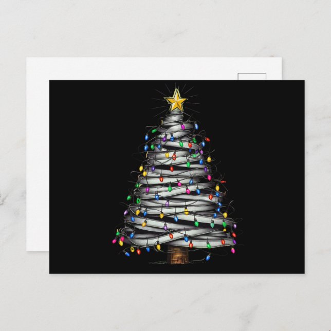 Cartão Postal De Festividades Árvore de Natal Luzes Feriado  (Frente/Verso)