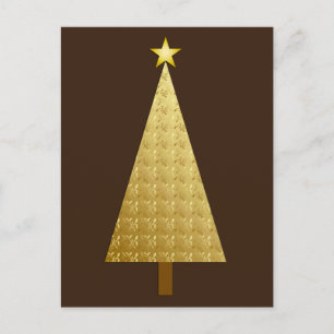 Cartão Postal De Festividades Árvore de Natal moderna de folha de ouro