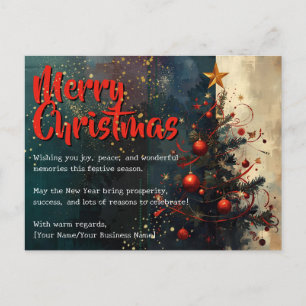 Cartão Postal De Festividades Árvore de Natal Moderna em Azul Escuro e Dourado V
