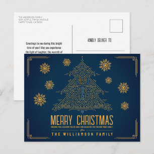 Cartão Postal De Festividades Árvore de Natal Moderno Deco Flocos de Neve Laranj