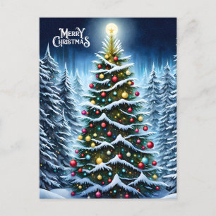 Cartão Postal De Festividades Árvore de Natal na Floresta de Inverno