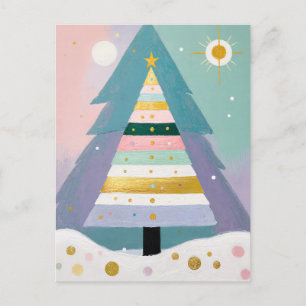 Cartão Postal De Festividades Árvore de Natal Pastel Celestial