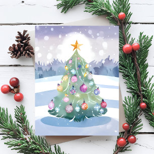 Cartão Postal De Festividades Árvore de Natal Pastel Pintada aquarela Alegre
