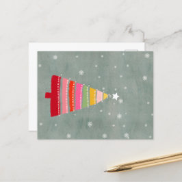 Cartão Postal De Festividades Árvore de natal pintada à mão