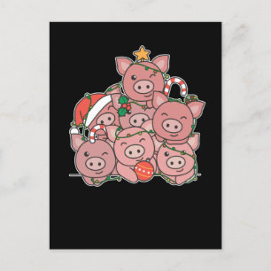 Cartão Postal De Festividades Árvore de Natal Porco Animais Divertidos de Natal