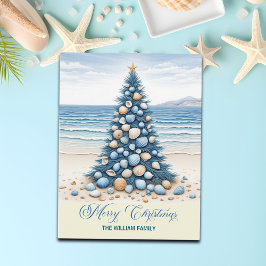 Cartão Postal De Festividades Árvore de Natal Praia Feliz Natal