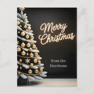 Cartão Postal De Festividades Árvore de Natal Preta e Dourada com Texto Personal