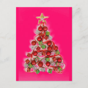 Cartão Postal De Festividades Árvore de Natal RETRO cor-de-rosa brilhante