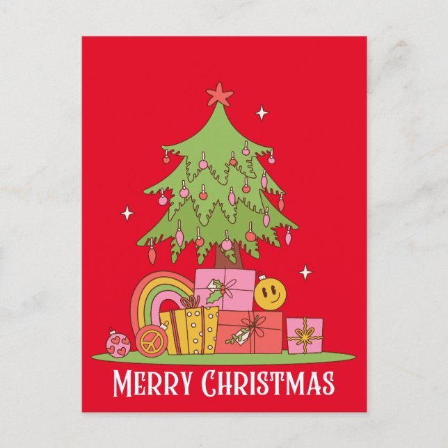 Cartão Postal De Festividades Árvore de Natal Retroativa (Frente)