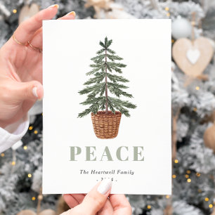 Cartão Postal De Festividades Árvore de Natal Simples Evergreen Paz