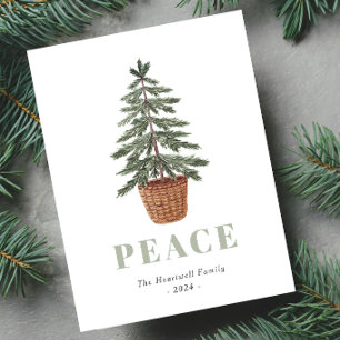 Cartão Postal De Festividades Árvore de Natal Simples Evergreen Paz
