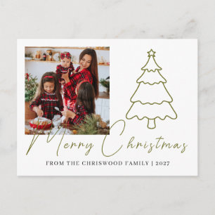 Cartão Postal De Festividades Árvore de Natal simples família foto de Natal