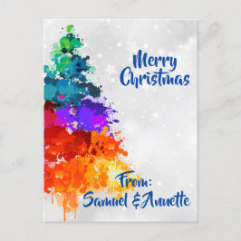 Cartão Postal De Festividades Árvore de Natal, Tinta de Pintor, Cores Primárias