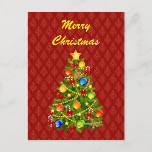 Cartão Postal De Festividades Árvore de Natal Verde