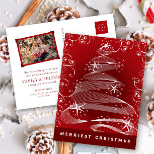 Cartão Postal De Festividades Árvore de Natal Vermelha Brilhante Redemoinhos Abs