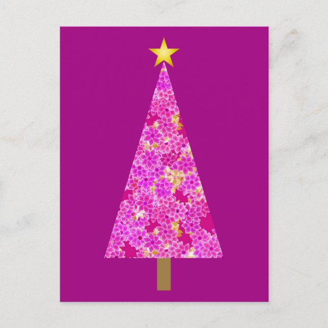 Cartão Postal De Festividades Árvore floral moderna de Natal magenta (Frente)