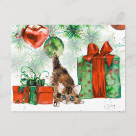 Cartão Postal De Festividades Árvore Natal De Aquarela Apresenta