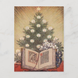 Cartão Postal De Festividades Árvore Natal e Bíblia