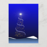 Cartão Postal De Festividades Árvore Natal e Estrela<br><div class="desc">Imagem de uma árvore de Natal iluminada,  céu azul-escuro e manchas de neve branca!</div>