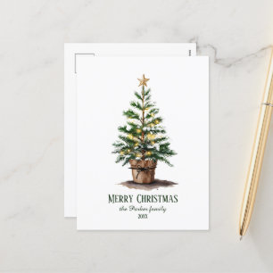 Cartão Postal De Festividades Árvore Natal Elegante Aquarela Não Foto
