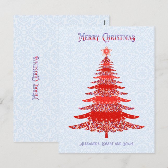 Cartão Postal De Festividades Árvore Natal Elegante Vermelho Azul Personalizado (Frente/Verso)