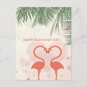 Cartão Postal De Festividades Árvore Palm de Flamingo, rosa-Feliz dia de os nam