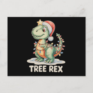 Cartão Postal De Festividades Árvore Rex Natal Dinossauro Luzes de Natal T Rex