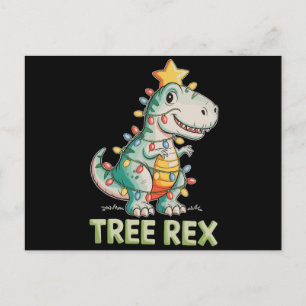 Cartão Postal De Festividades Árvore Rex Natal Dinossauro T Rex Luzes de Natal