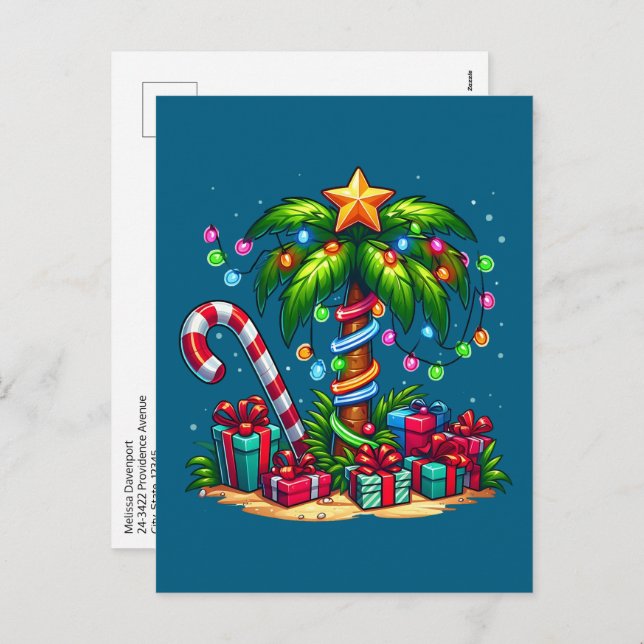 Cartão Postal De Festividades Árvore Tropical de Palma de Natal (Frente/Verso)